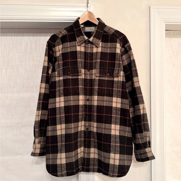 Vintage LL Bean Chamois Cloth Shirt in Brown Plaid - Picture 1 of 2